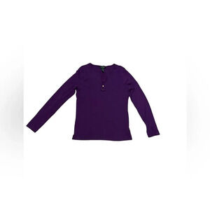 Ralph Lauren Royal purple cotton long sleeve tee business casual gold detail S